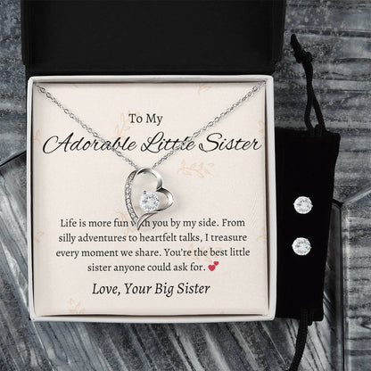 To My Sweet Little Sister – Forever Love Necklace & Earring Set | A Token of Our Precious Bond