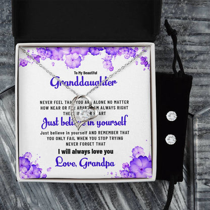 To My Beautiful Granddaughter | Forever Love Necklace & Earring Set, Gift from Grandpa to Granddaughter