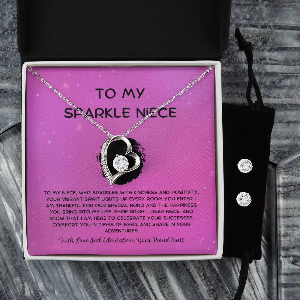 To My Sparkle Niece - From Aunt to Niece Forever Love Necklace With Earrings - SOUVMOUR