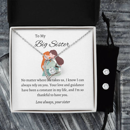 To My Wonderful Big Sister – Forever Love Necklace & Earring Set | A Beautiful Tribute to Our Lifelong Connection