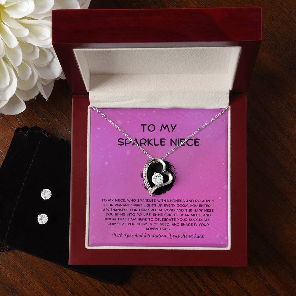 To My Sparkle Niece - From Aunt to Niece Forever Love Necklace With Earrings - SOUVMOUR