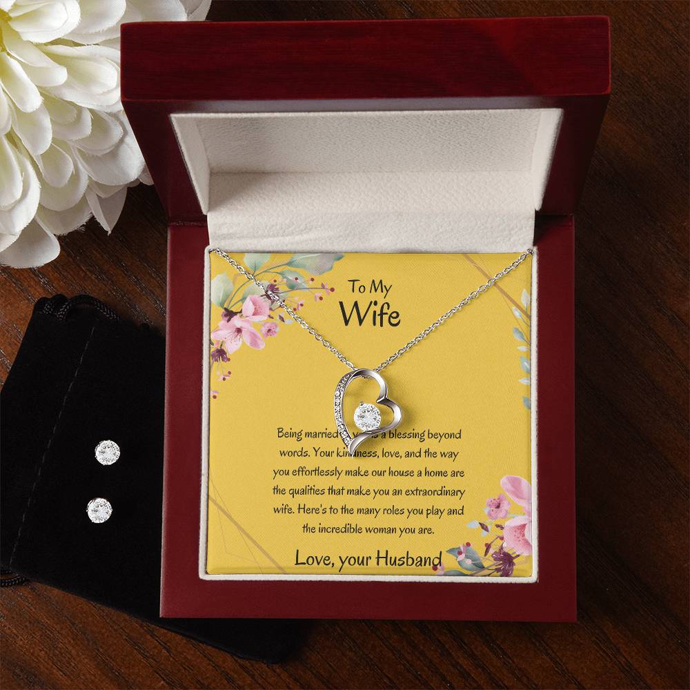 To My Wife, My Universe - Forever Love Necklace & Earring Set | Necklace Pendant For Her