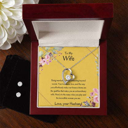 To My Wife, My Universe - Forever Love Necklace & Earring Set | Necklace Pendant For Her