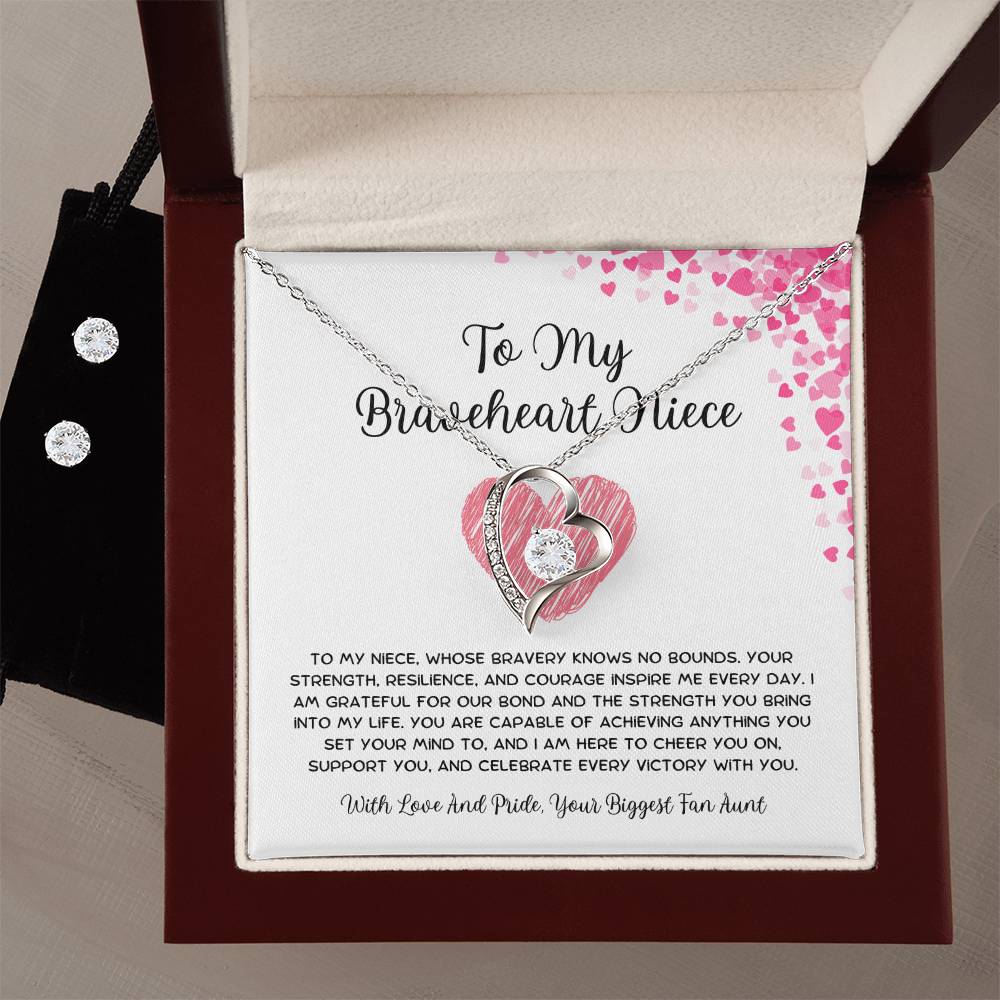 To My Braveheart Niece - From Aunt to Niece Forever Love Necklace With Earrings - SOUVMOUR