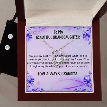 To My Wonderful Granddaughter | Forever Love Necklace & Earring Set, Grandmother & Granddaughter Bond Necklace