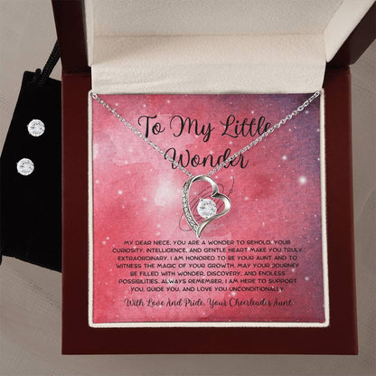 To My Little Wonder - From Aunt to Niece Forever Love Necklace With Earrings - SOUVMOUR