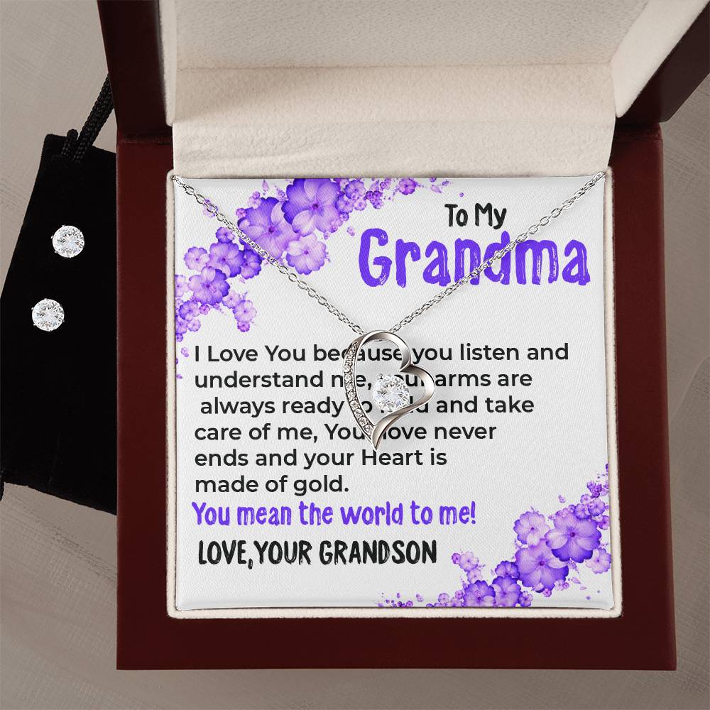 To My Grandma, My World | Stunning Forever Love Necklace Gift from Grandson | Gift for Grandma