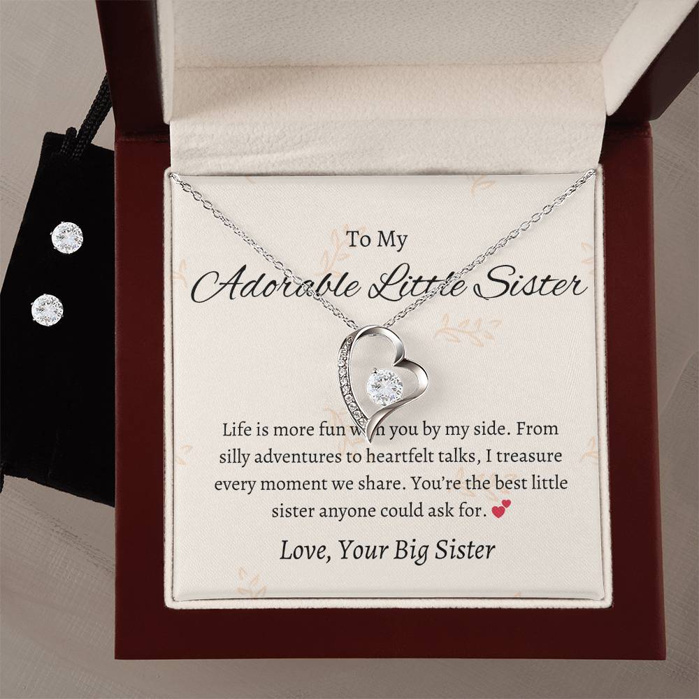 To My Sweet Little Sister – Forever Love Necklace & Earring Set | A Token of Our Precious Bond