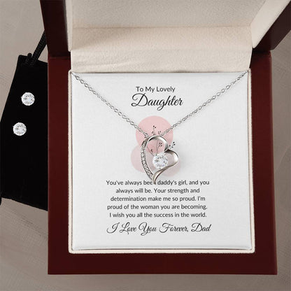 To My Lovely Daughter – Elegant Forever Love Necklace & Earrings Bundle