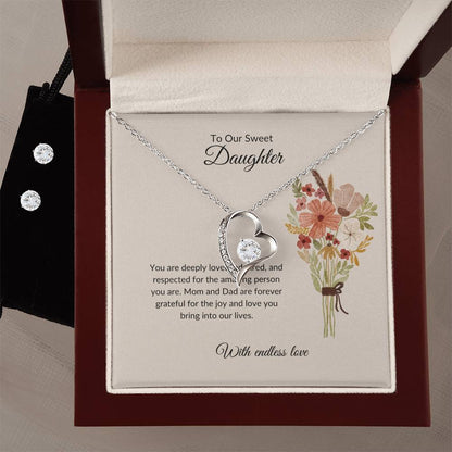 To My Sweet & Lovely Daughter – Cherished Forever Love Necklace & Earrings  Bundle
