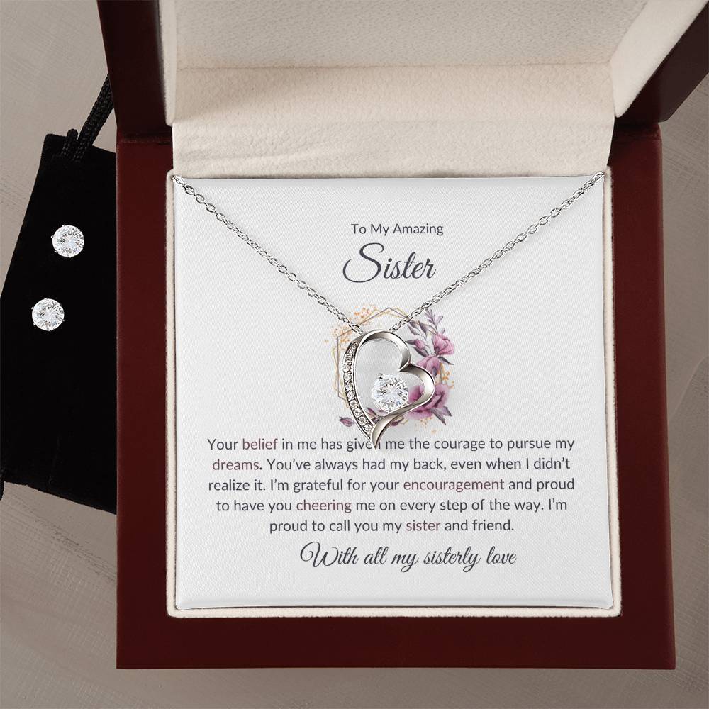 To My Incredible Sister – Forever Love Necklace & Earring Set | A Stunning Gift for My Role Model
