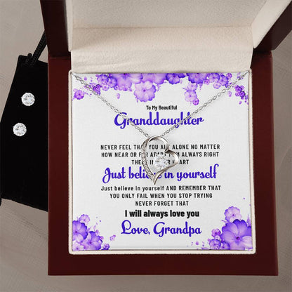 To My Beautiful Granddaughter | Forever Love Necklace & Earring Set, Gift from Grandpa to Granddaughter