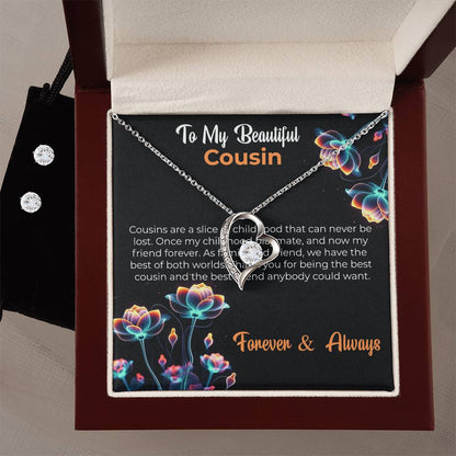 Cousin Necklace | To My Beautiful Cousin - Forever Love Necklace & Earring Set | Cousin Friendship Necklace