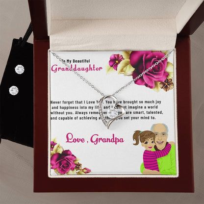 To My Lovely Granddaughter | Forever Love Necklace & Earring Set, Gift from Grandpa to Granddaughter