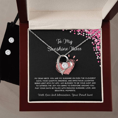 To My Sunshine Niece - From Aunt to Niece Forever Love Necklace With Earrings - SOUVMOUR