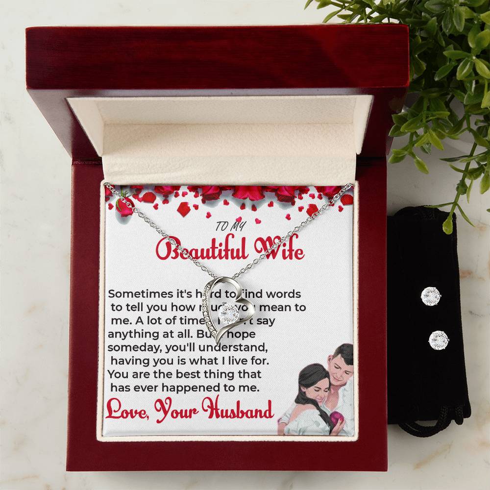 To My Beautiful Wife - Forever Love Necklace & Earring Set | Necklace For Wife For Soulmate