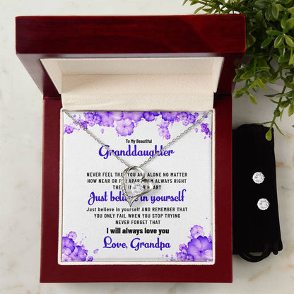 To My Beautiful Granddaughter | Forever Love Necklace & Earring Set, Gift from Grandpa to Granddaughter