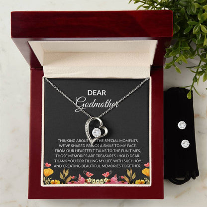 To My Dear Godmother Forever Love Necklace & Earring Set | Godmother Gift | Godmother Necklace