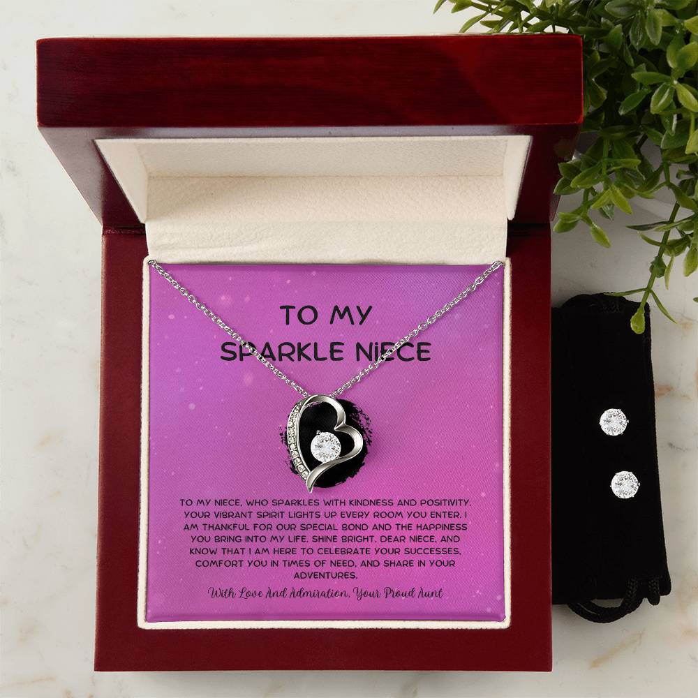 To My Sparkle Niece - From Aunt to Niece Forever Love Necklace With Earrings - SOUVMOUR