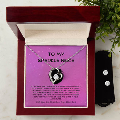 To My Sparkle Niece - From Aunt to Niece Forever Love Necklace With Earrings - SOUVMOUR