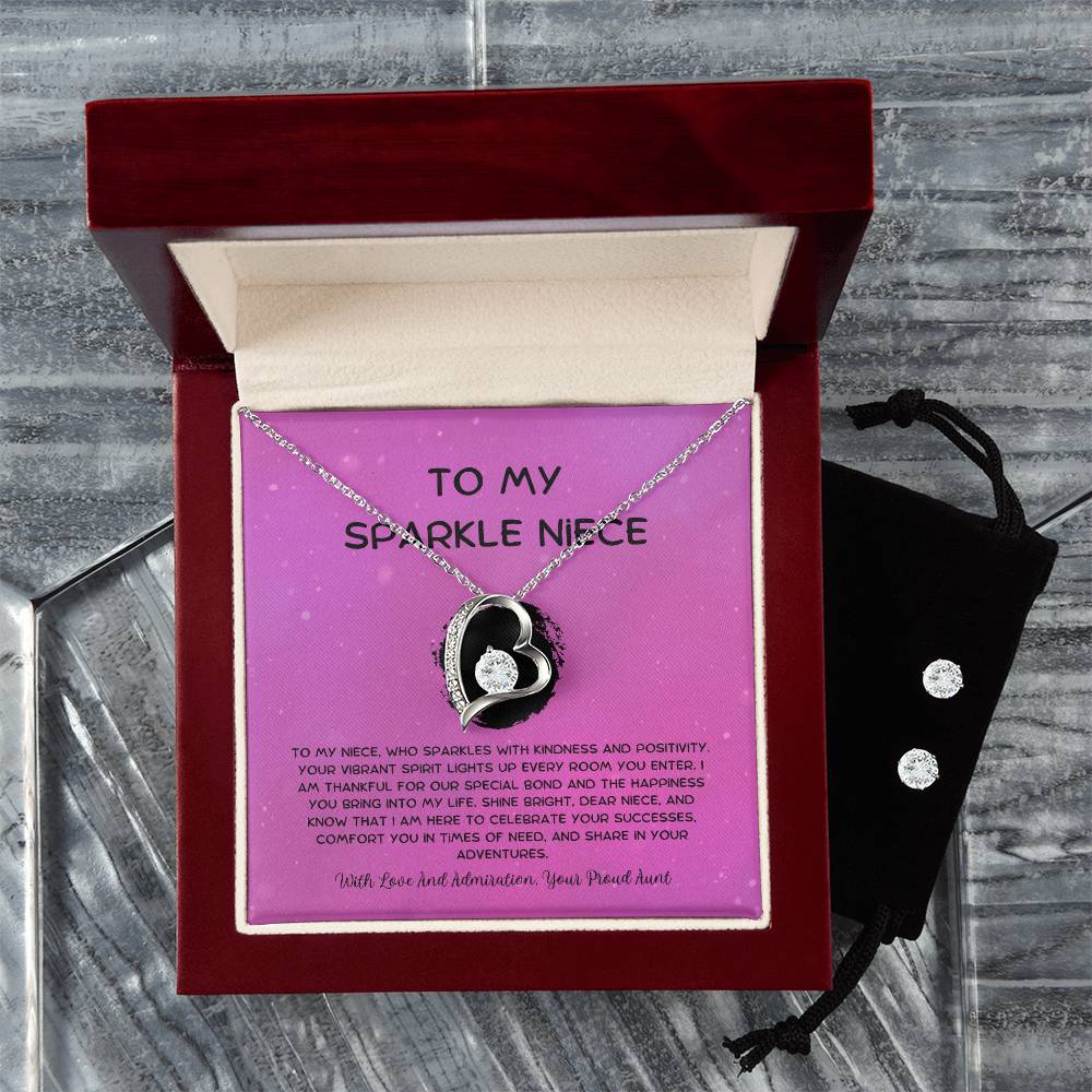 To My Sparkle Niece - From Aunt to Niece Forever Love Necklace With Earrings - SOUVMOUR