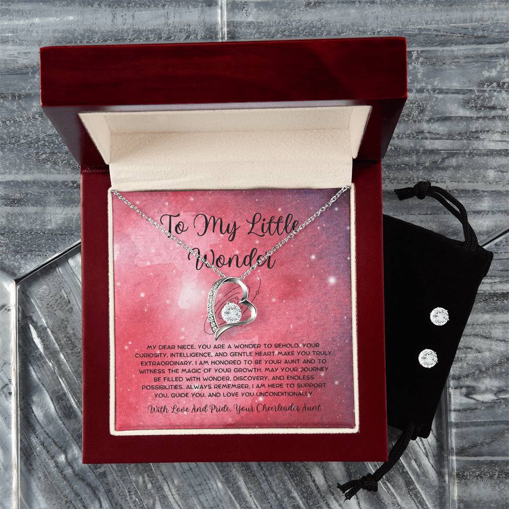 To My Little Wonder - From Aunt to Niece Forever Love Necklace With Earrings - SOUVMOUR