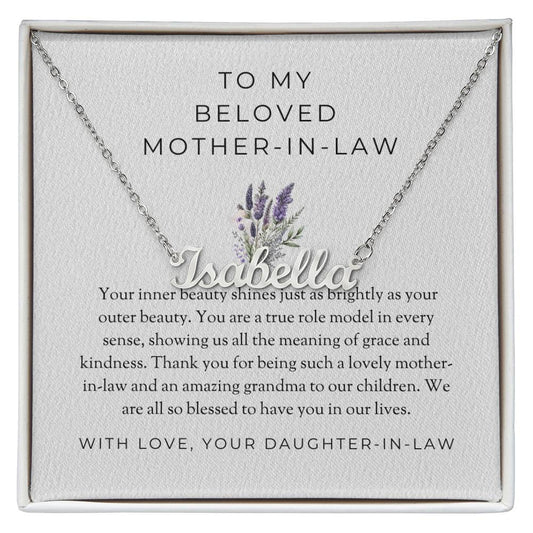 To My Wonderful Mother-in-Law | Personalized Custom Name Necklace with Heartfelt Message