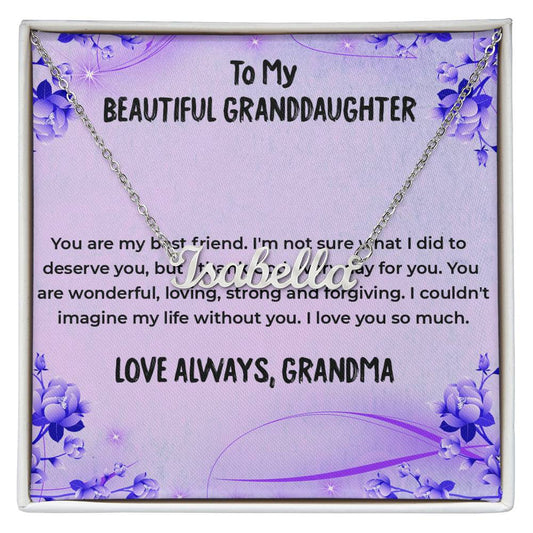 To My Wonderful Granddaughter Necklace | Custom Name with Heartfelt Message Necklace Gift from Grandma
