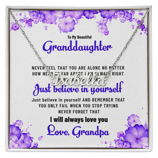 To My Lovely Granddaughter Necklace | Custom Name with Heartfelt Message Necklace Gift from Grandpa