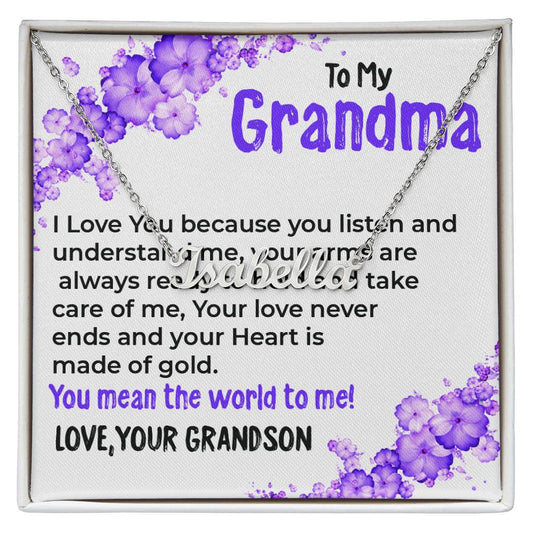 To My Grandma, My World | Custom  Name Necklace Gift from Grandson | Gift for Grandma