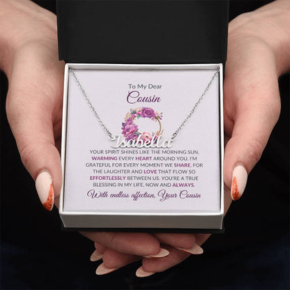 Custom Name Necklace | To My Dear Cousin - Flower Name Necklace | Cousin Friendship Necklace