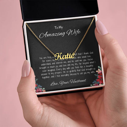 To My Amazing Wife - Custom Name Necklace with Personalized Message, A Unique Gift of Love