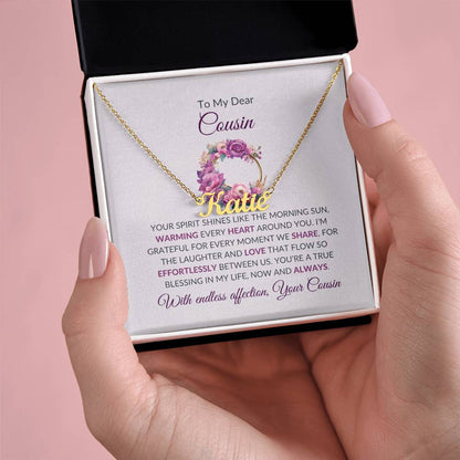 Custom Name Necklace | To My Dear Cousin - Flower Name Necklace | Cousin Friendship Necklace