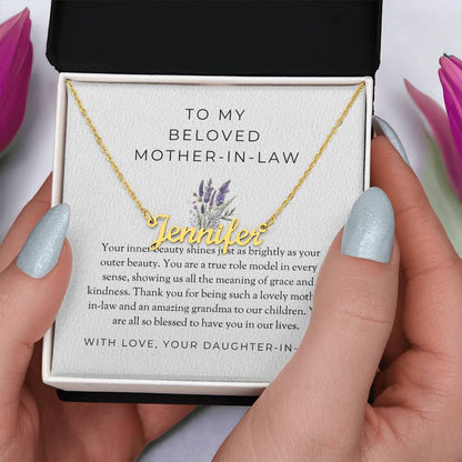 To My Wonderful Mother-in-Law | Personalized Custom Name Necklace with Heartfelt Message