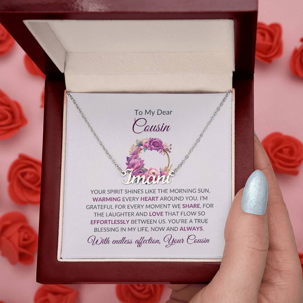 Custom Name Necklace | To My Dear Cousin - Flower Name Necklace | Cousin Friendship Necklace