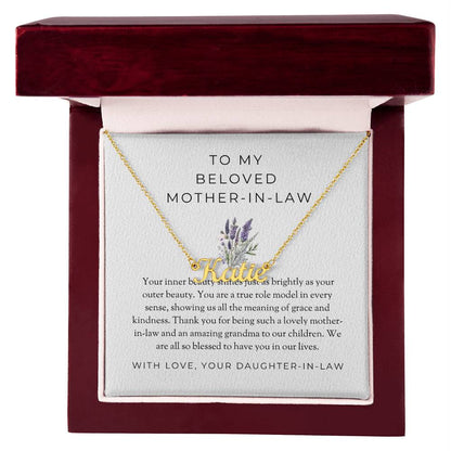 To My Wonderful Mother-in-Law | Personalized Custom Name Necklace with Heartfelt Message