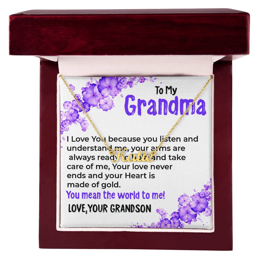 To My Grandma, My World | Custom  Name Necklace Gift from Grandson | Gift for Grandma