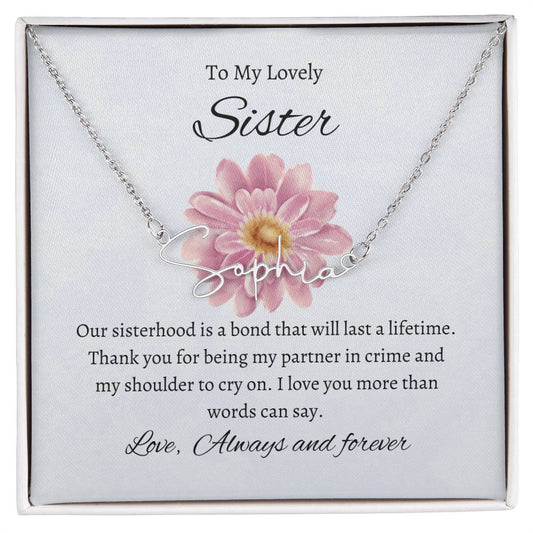 To My Lovely Sister Signature Style Custom Name Necklace | Gift for Sister | Necklace Gift for Sister