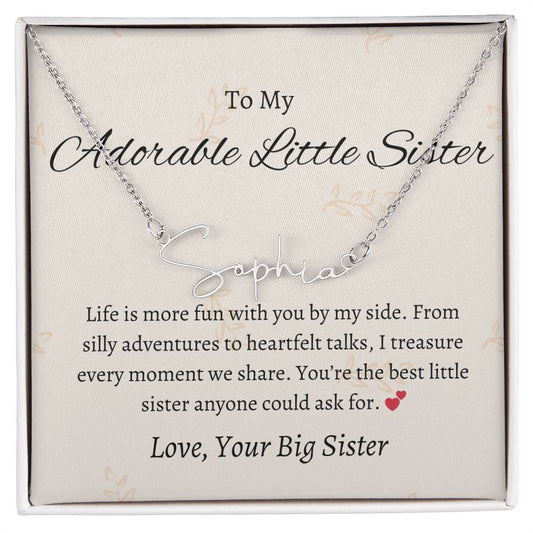 To My Adorable Sister Signature Style Custom Name Jewelry | Gift for Sister | Necklace Gift for Sister