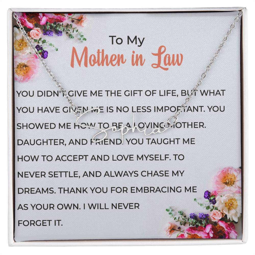 To My Cherished Mother-in-Law | Signature Style Personalized Name Necklace with Heartfelt Wishes