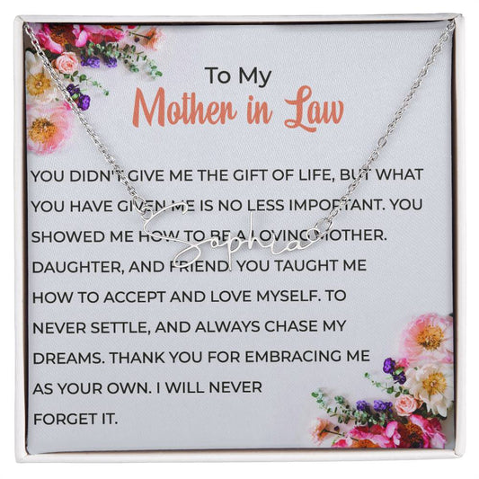 To My Cherished Mother-in-Law | Signature Style Personalized Name Necklace with Heartfelt Wishes
