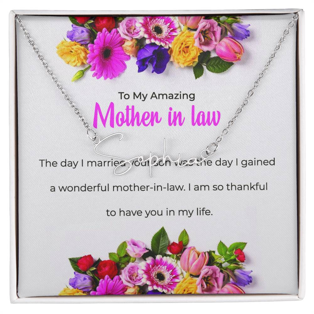 To My Amazing Mother-in-Law | Signature Style Personalized Name Necklace with Heartfelt Message