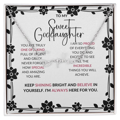 To My Sweet Goddaughter | Signature Style Custom Name Necklace with a Loving Message