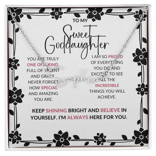 To My Sweet Goddaughter | Signature Style Custom Name Necklace with a Loving Message