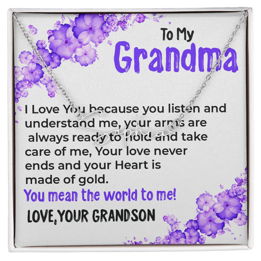 To My Grandma, My World | Signature Style Necklace Gift from Grandson | Gift for Grandma