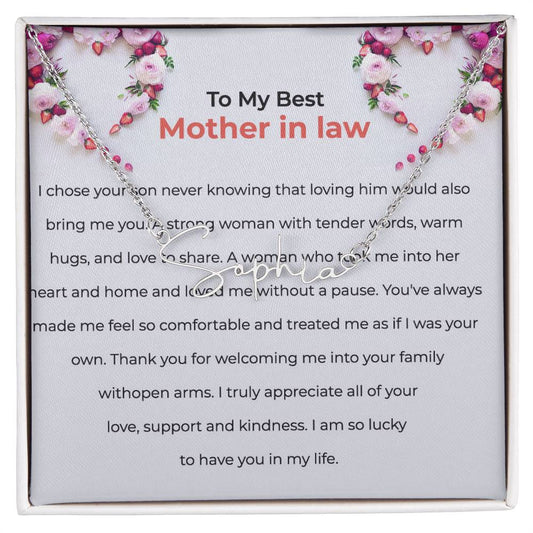 For the Best Mother-in-Law | Signature Style Custom Name Necklace with Loving Message