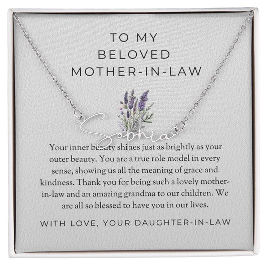 For My Beloved Mother-in-Law | Signature Style Custom Name Necklace to Treasure