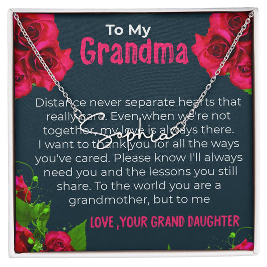 To My Grandma | Elegant Signature Style Necklace Gift from Granddaughter | Gift for Grandma