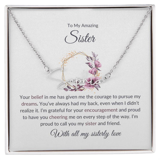 To My Amazing Sister Signature Style Custom Name Necklace | Gift for Sister | Necklace Gift for Sister
