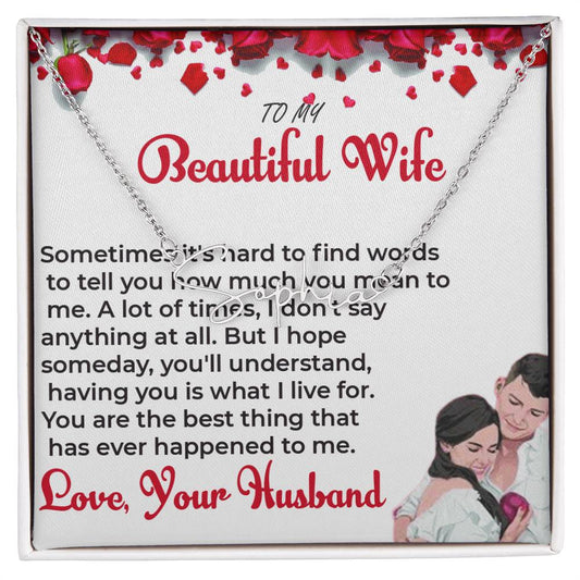 To My Beautiful Wife - Signature Style Name Necklace with Personalized Message